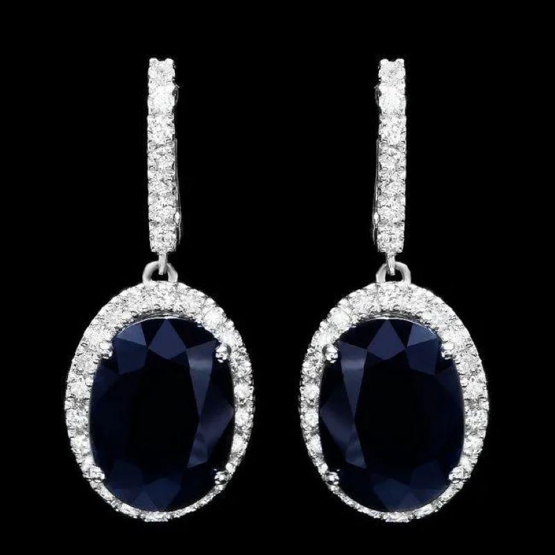 Mixed Cut Exquisite 15.30Ct Natural Sapphire and Diamond 14K Solid White Gold Earrings For Sale