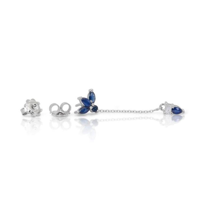 Pear Cut Exquisite 1.55 Carat Round Brilliant & Pear Sapphire  Earrings in 18K White Gold For Sale