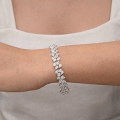 Exquisite 15.51Ct Pear Cut Diamond Cluster Wide Bracelet 14 Karat White Gold