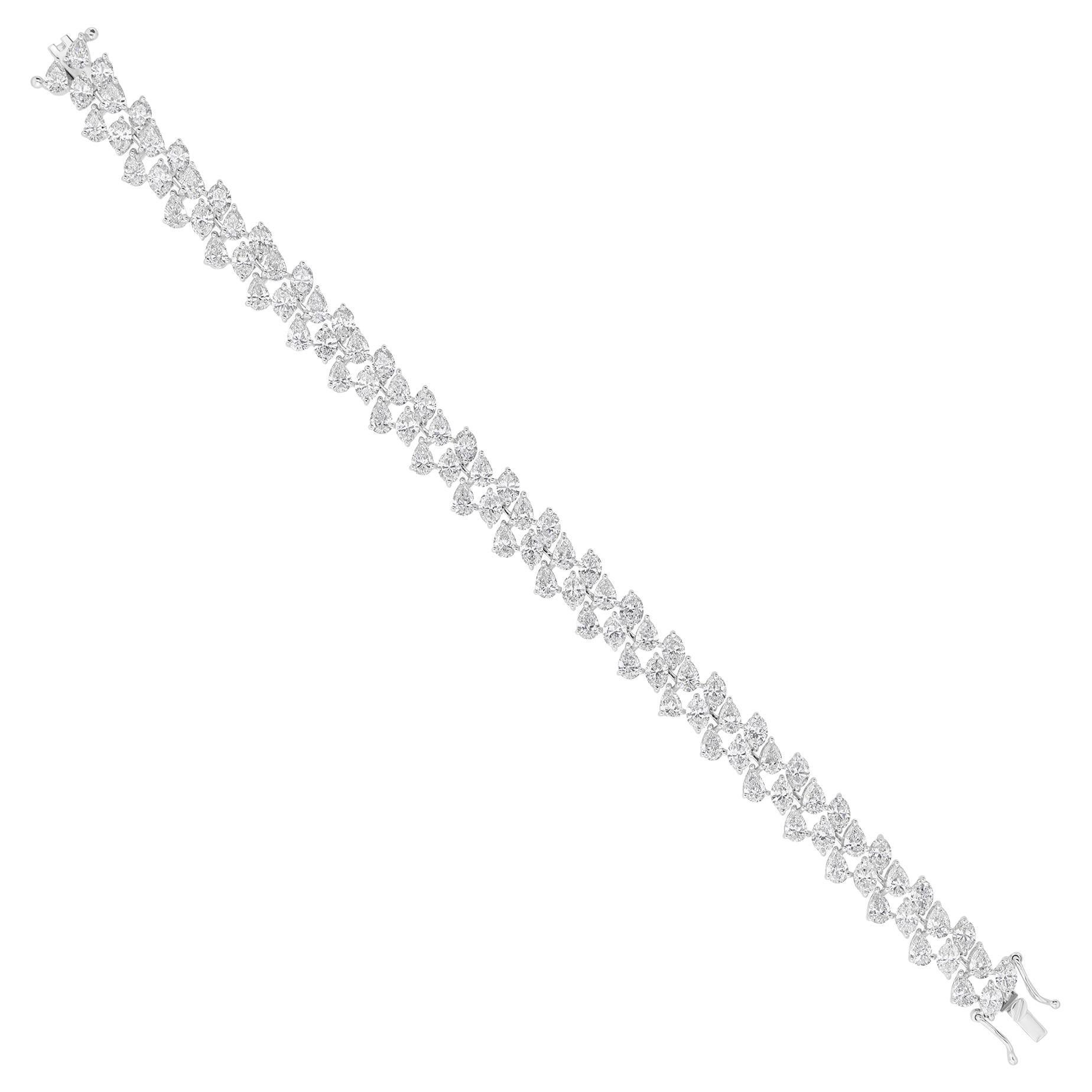 Exquisite 15.51Ct Pear Cut Diamond Cluster Wide Bracelet 18 Karat White Gold