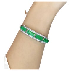 Exquisite 1.55ct Natural Diamonds & Jade Bracelet in 9K White Gold