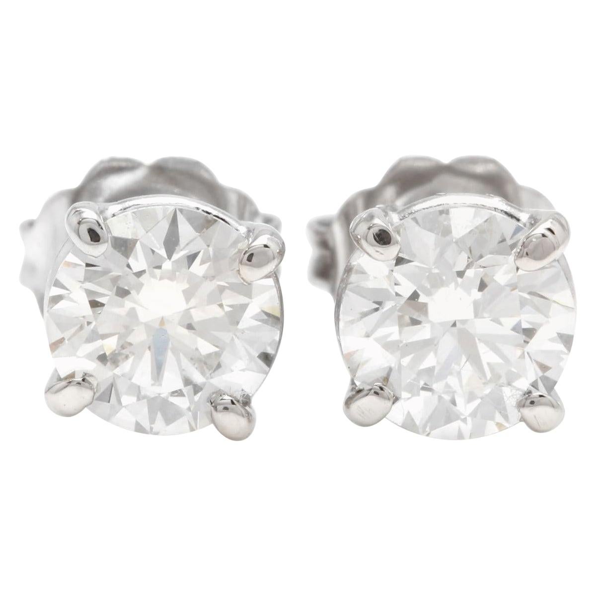 Exquisite 1.60 Carat Natural Diamond 14 Karat Solid White Gold Stud Earrings For Sale