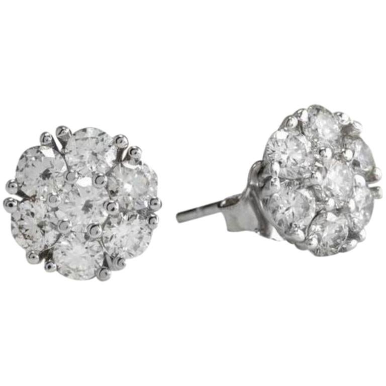 Exquisite 1.60 Carat Natural VVS Diamond 14 Karat Solid White Gold Stud Earrings For Sale