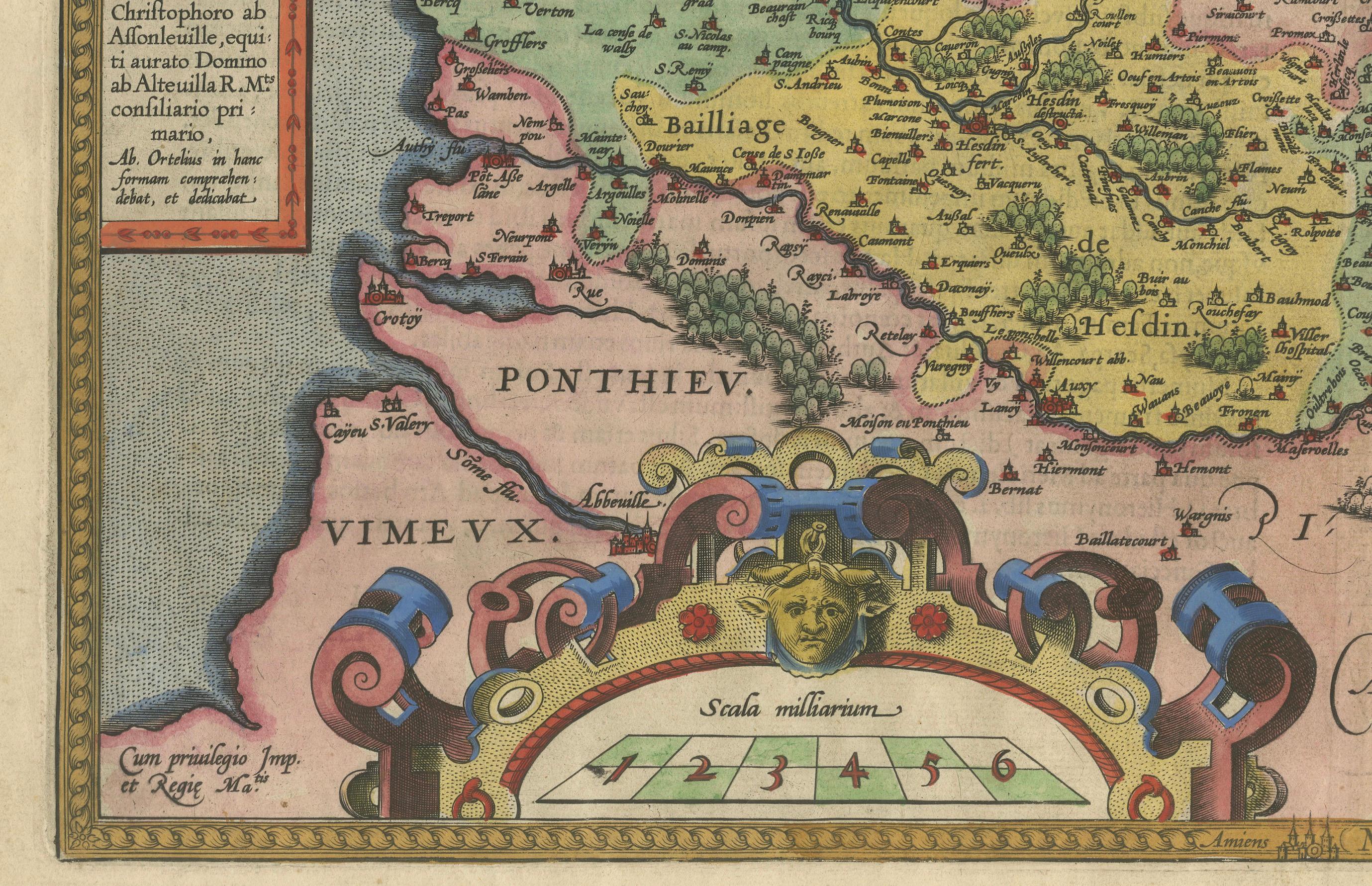 Exquise carte Ortelius de l'Artois, France, datant de 1600 : Une pièce de collection avec de riches détails historiques

Description de la carte :

Cette carte, intitulée 