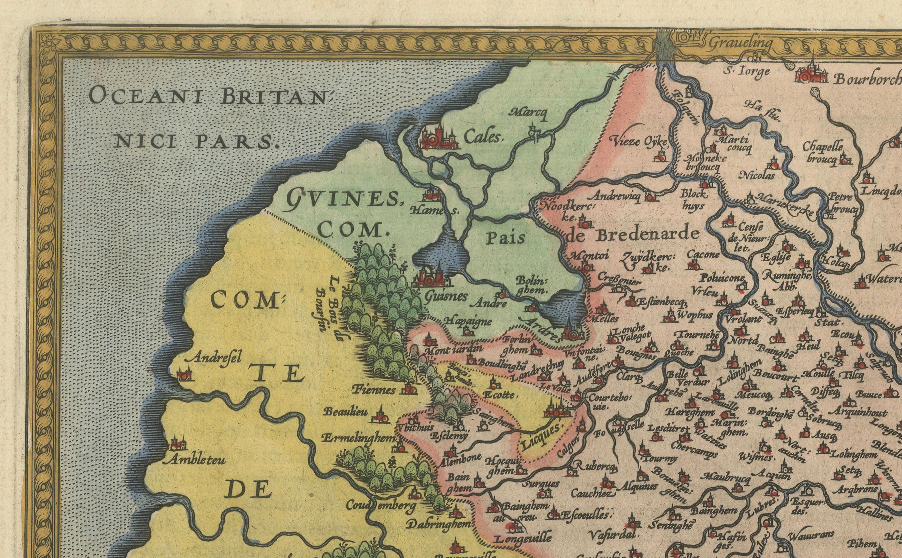 Gravé Exquise carte Ortelius de l'Artois, France, datant de 1600 : Une pièce de Collector en vente