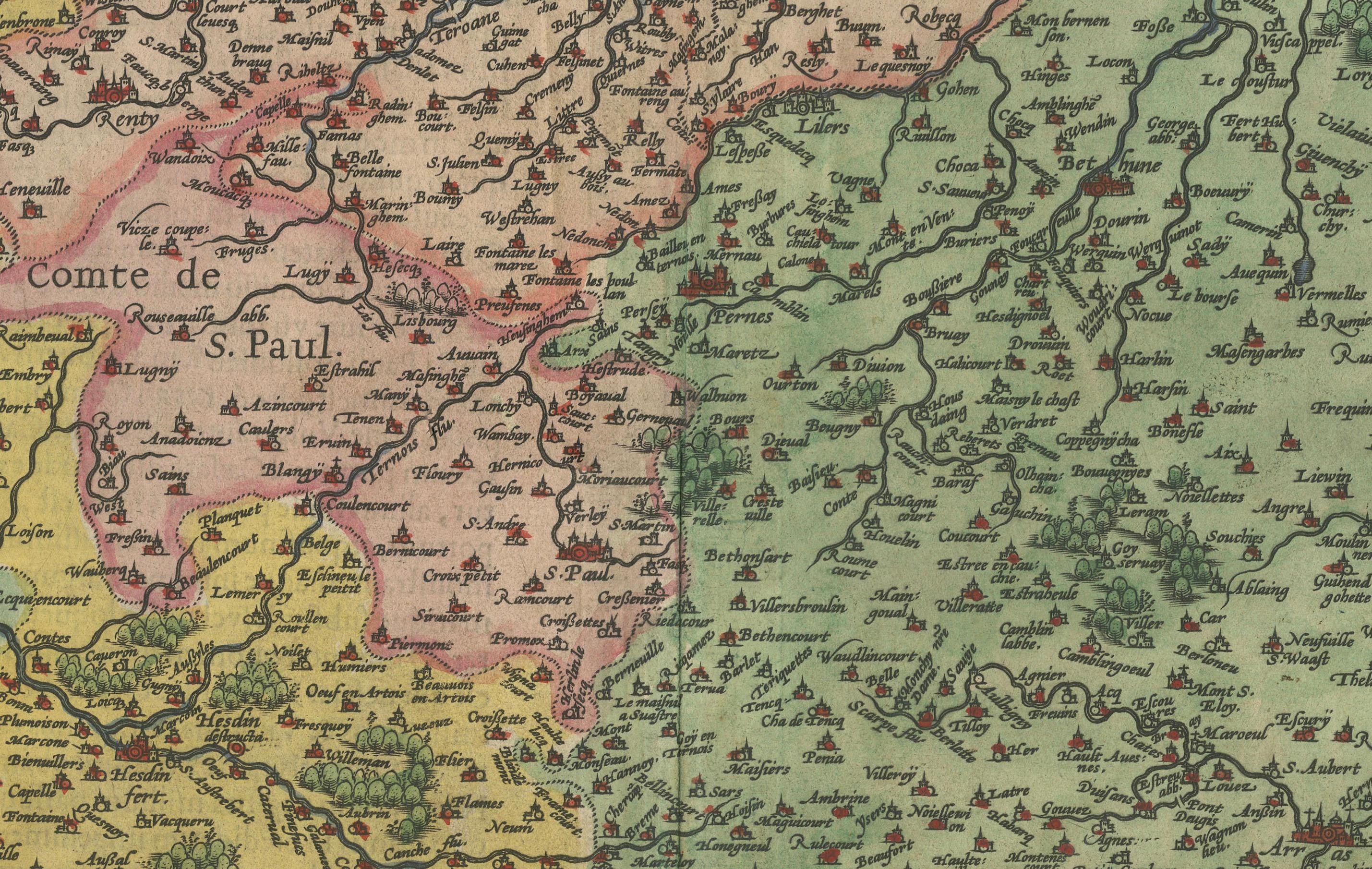 Début du XVIIe siècle Exquise carte Ortelius de l'Artois, France, datant de 1600 : Une pièce de Collector en vente