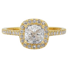 Impresionante Anillo Halo de Diamantes de 1,60 ct en Oro Amarillo de 18k - Certificado GCI
