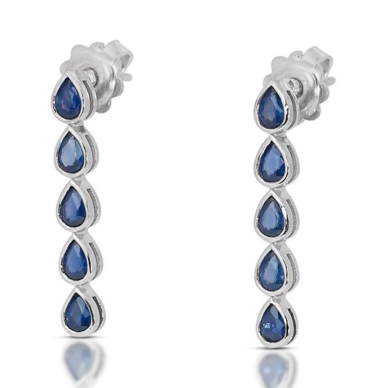 Pear Cut Exquisite 1.61ct Mixed Cut Sapphire Earrings in 18K White Gold For Sale