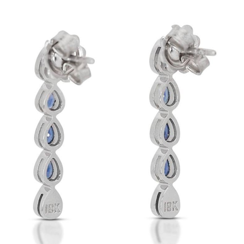 Exquisite 1.61ct Mixed Cut Sapphire Earrings in 18K White Gold In New Condition For Sale In רמת גן, IL