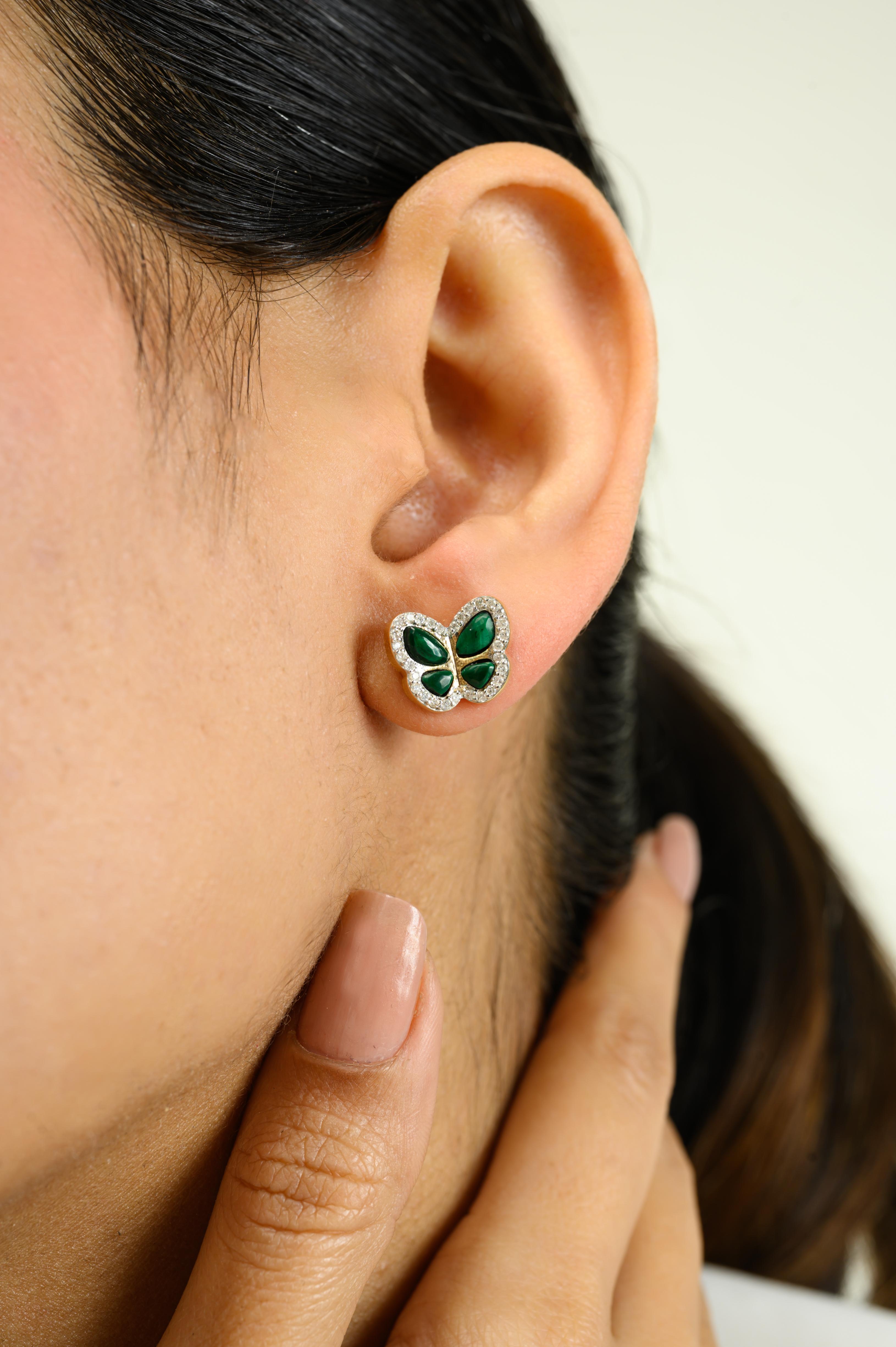 Moderno Squisiti orecchini a perno con diamante e malachite da 1,63 CTW in oro giallo 14k in vendita