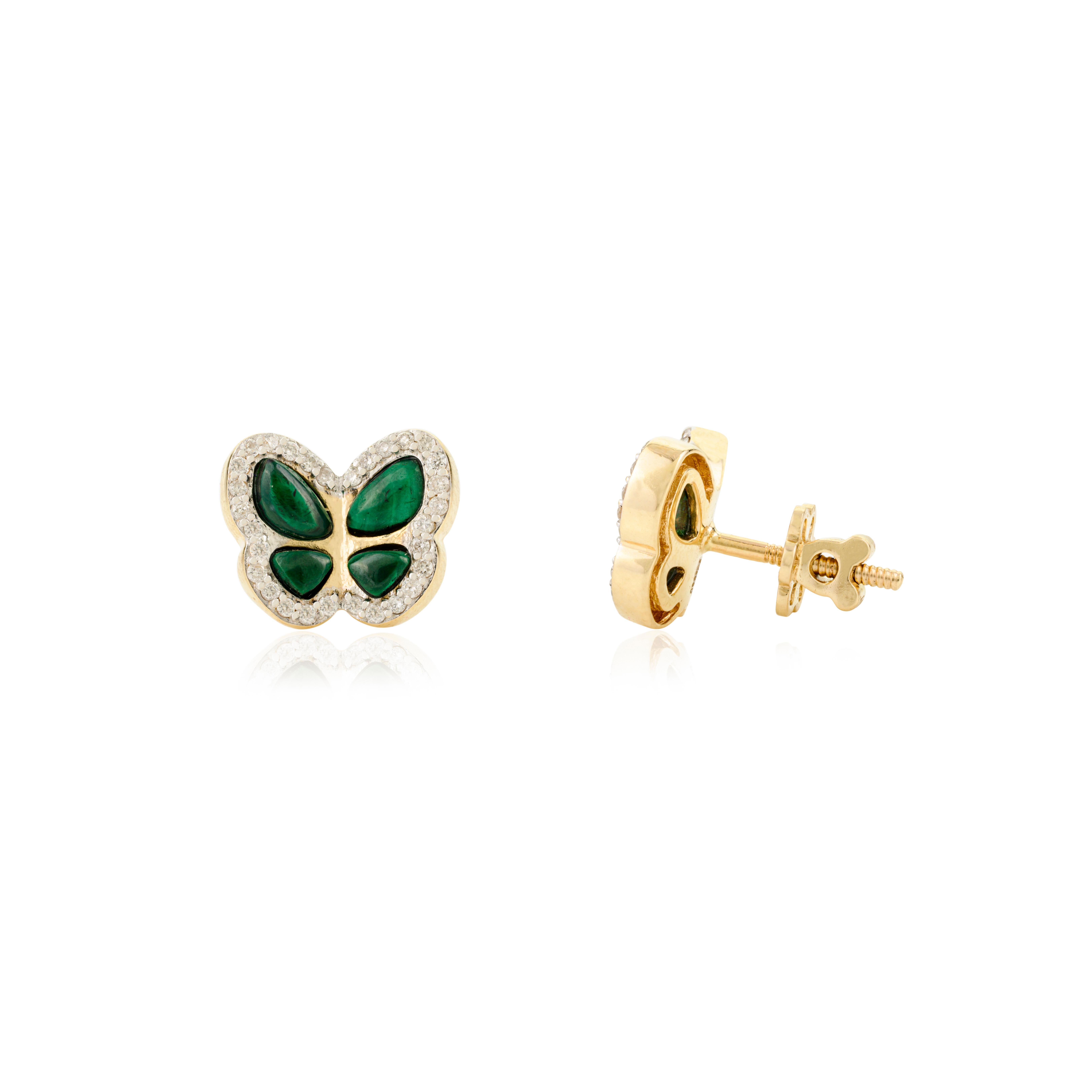 Grezzo Squisiti orecchini a perno con diamante e malachite da 1,63 CTW in oro giallo 14k in vendita