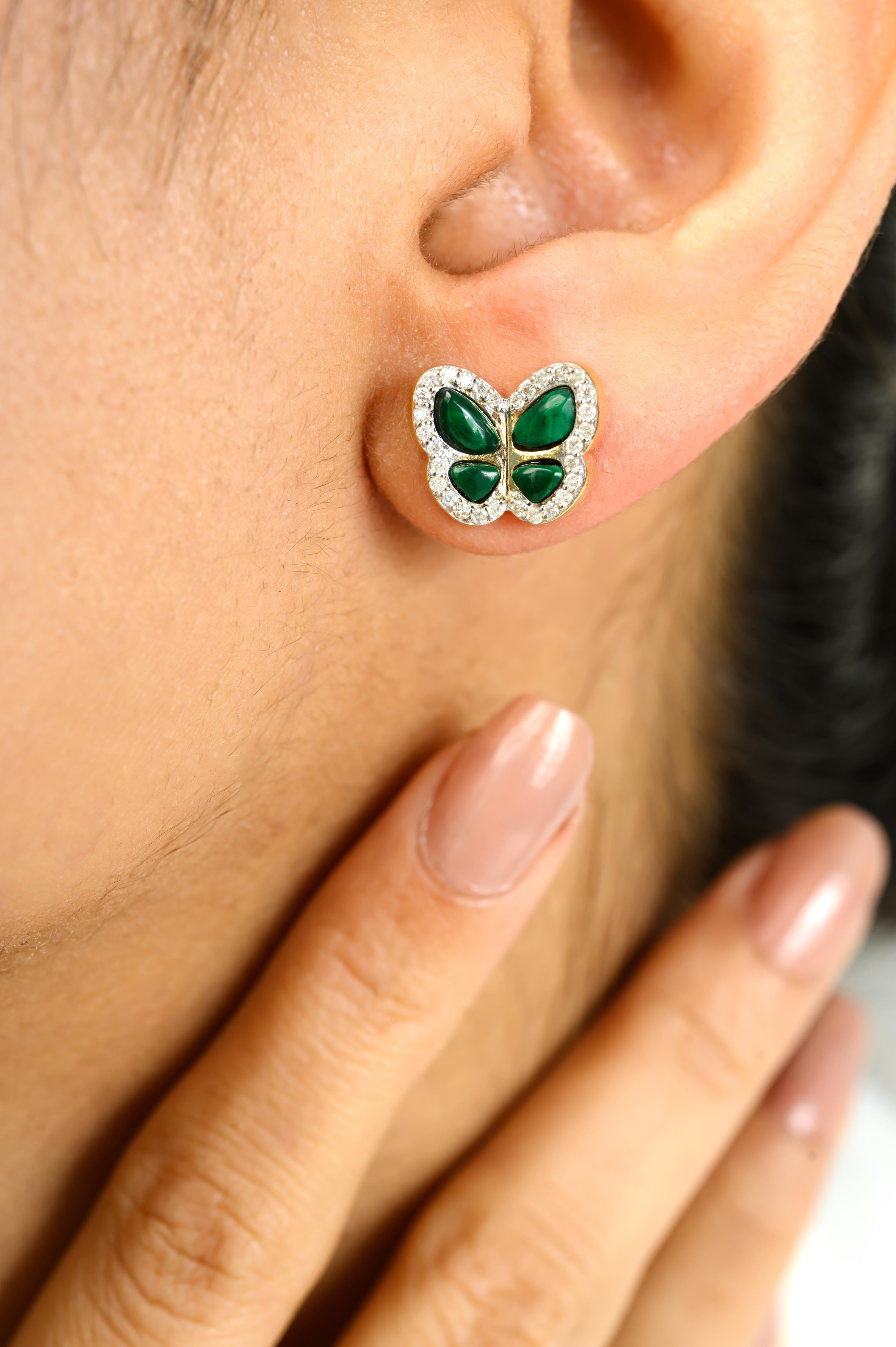 Squisiti orecchini a perno con diamante e malachite da 1,63 CTW in oro giallo 14k In condizioni Nuovo in vendita a New York, NY