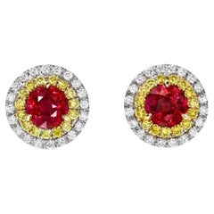 Exquisite 1.70 Carat Ruby and Diamond Stud Earrings – Luxury Yellow Gold Jewelry
