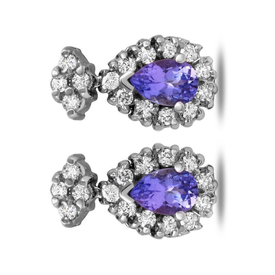 Exquisite 1.75 Carat Natural Tanzanite and Diamond 14K Solid White Gold Stud In New Condition For Sale In Los Angeles, CA