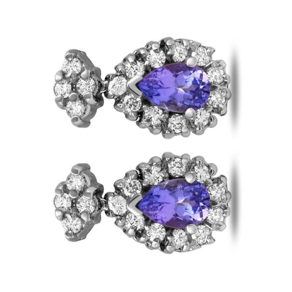 Squisita borchia in oro bianco massiccio 14K con tanzanite naturale da 1,75 carati e diamante In condizioni Nuovo in vendita a Los Angeles, CA