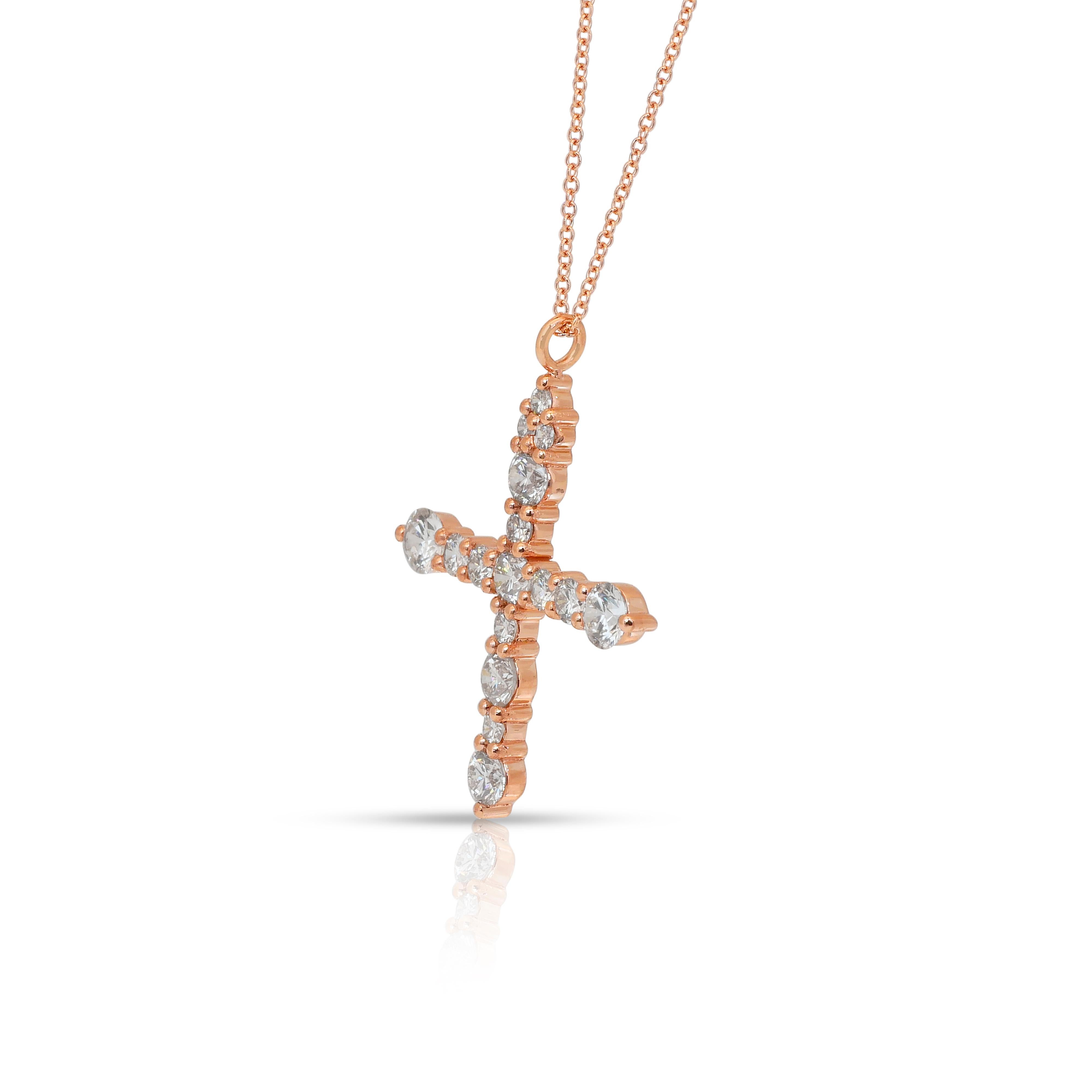 Exquisite 1.78ct Diamonds Necklace with Cross Pendant in 18k Rose Gold en venta 1
