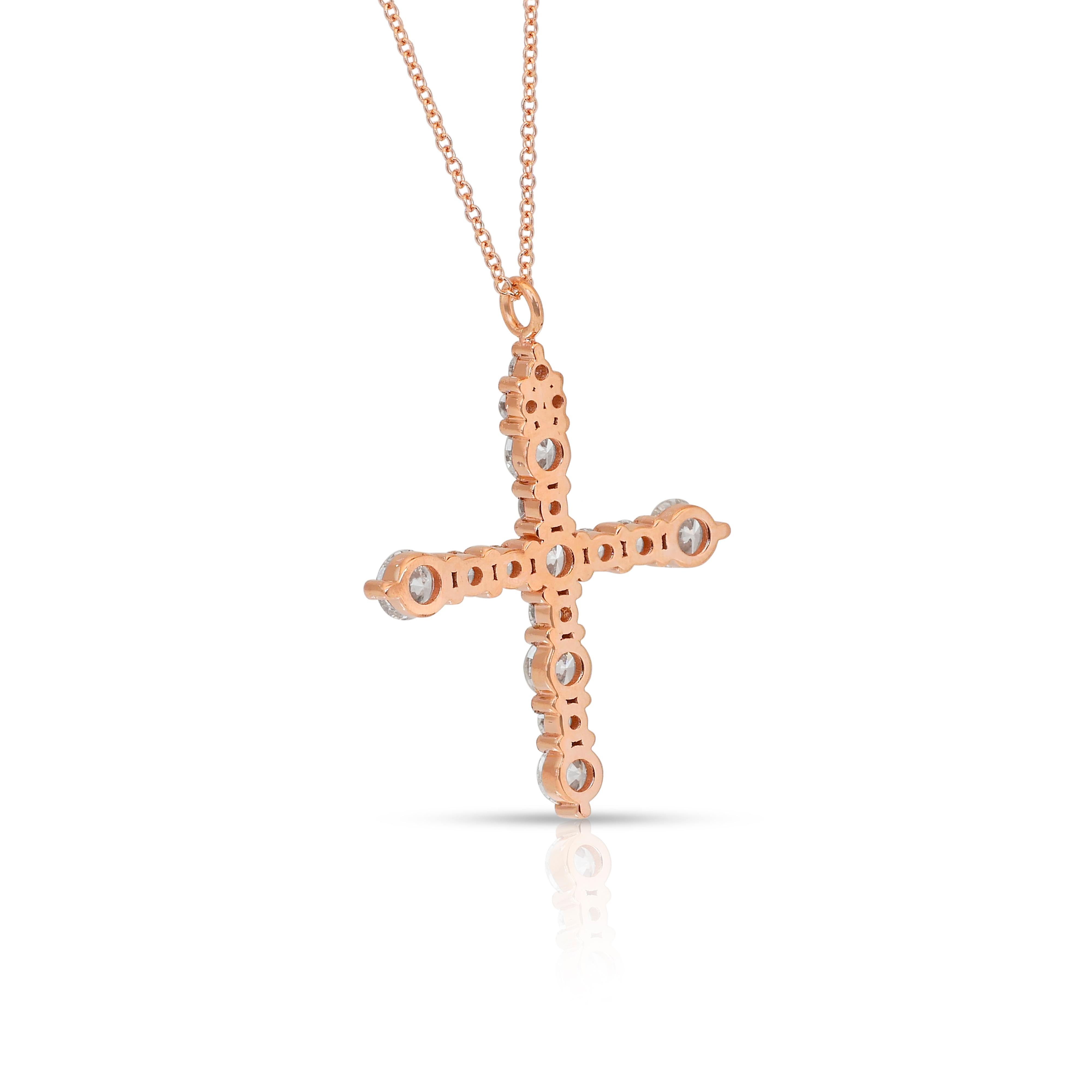 Exquisite 1.78ct Diamonds Necklace with Cross Pendant in 18k Rose Gold en venta 2