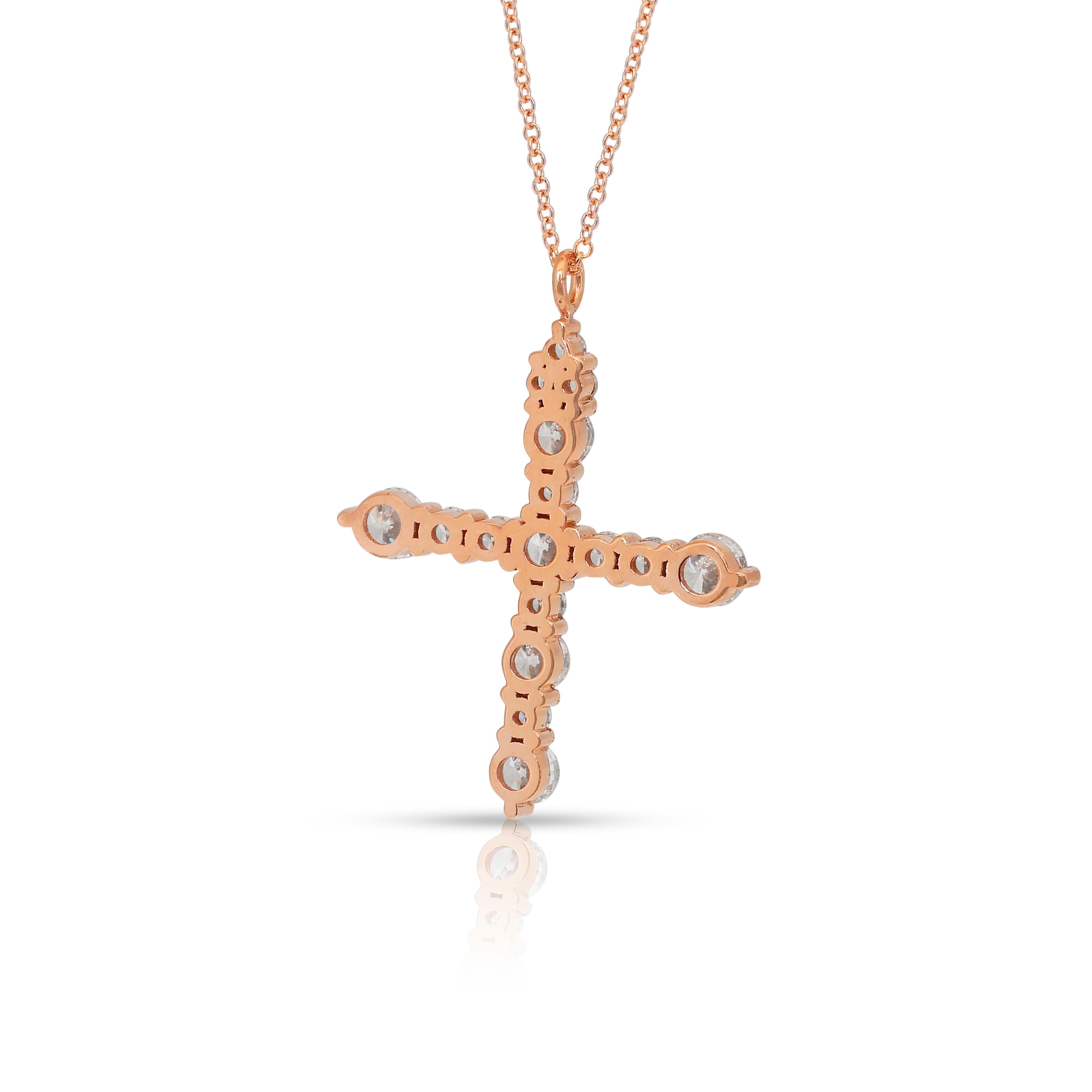 Exquisite 1.78ct Diamonds Necklace with Cross Pendant in 18k Rose Gold en venta 3