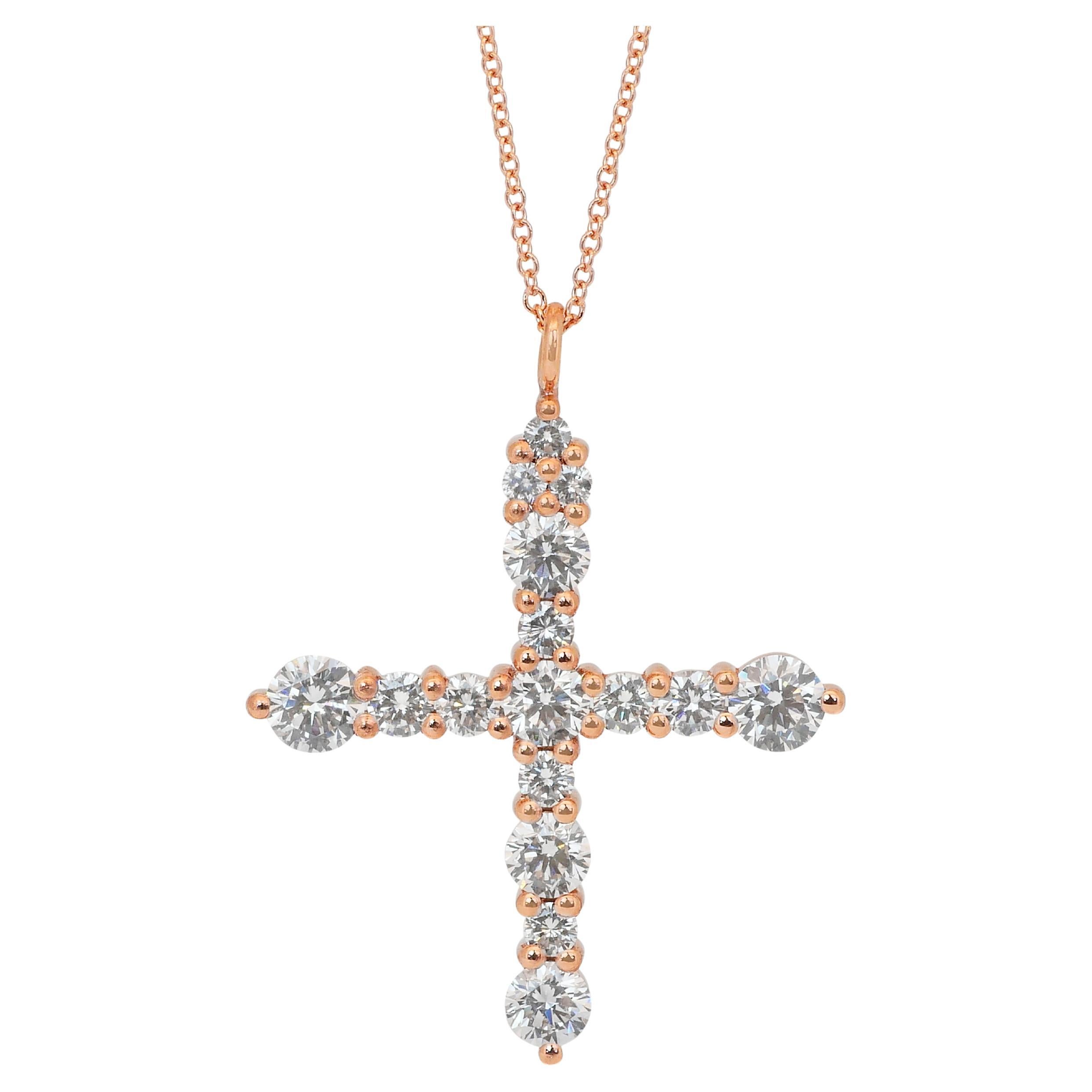 Exquisite 1.78ct Diamonds Necklace with Cross Pendant in 18k Rose Gold en venta