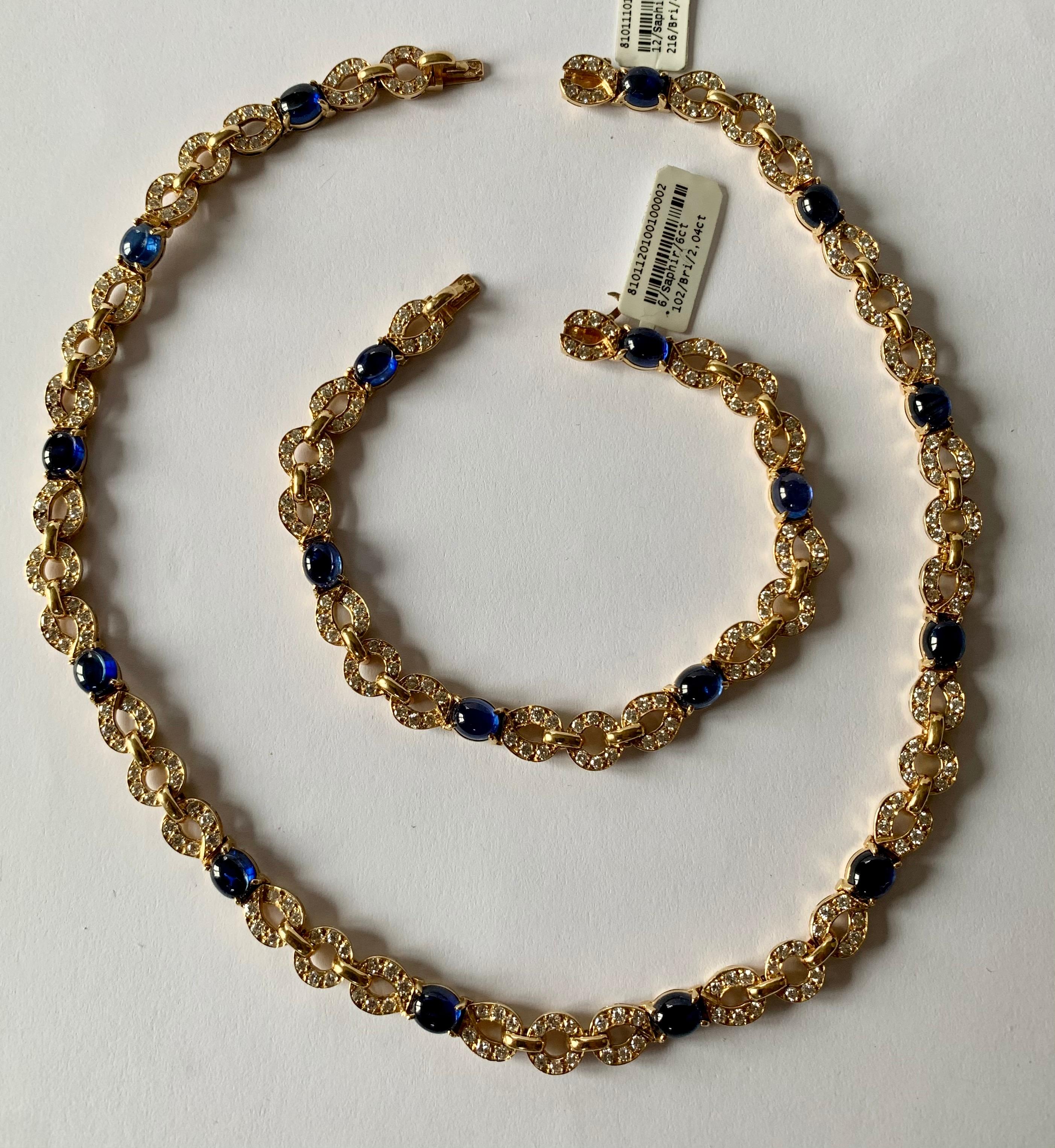 Cabochon Exquisite 18 Karat Yellow Gold Cartier Sapphire Diamond Necklace/Bracelet