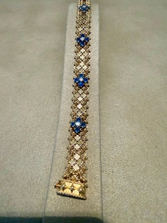 Splendido bracciale vintage in oro giallo 18 carati con zaffiri e diamanti, Gübelin Lucerna