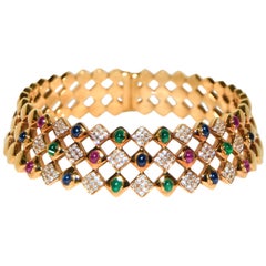 Exquisite 18 Karat Flexible Diamond Emerald Sapphire and Ruby Collar