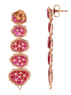 Boucles d'oreilles en or 18 carats avec diamants et rubis de 29,98 carats