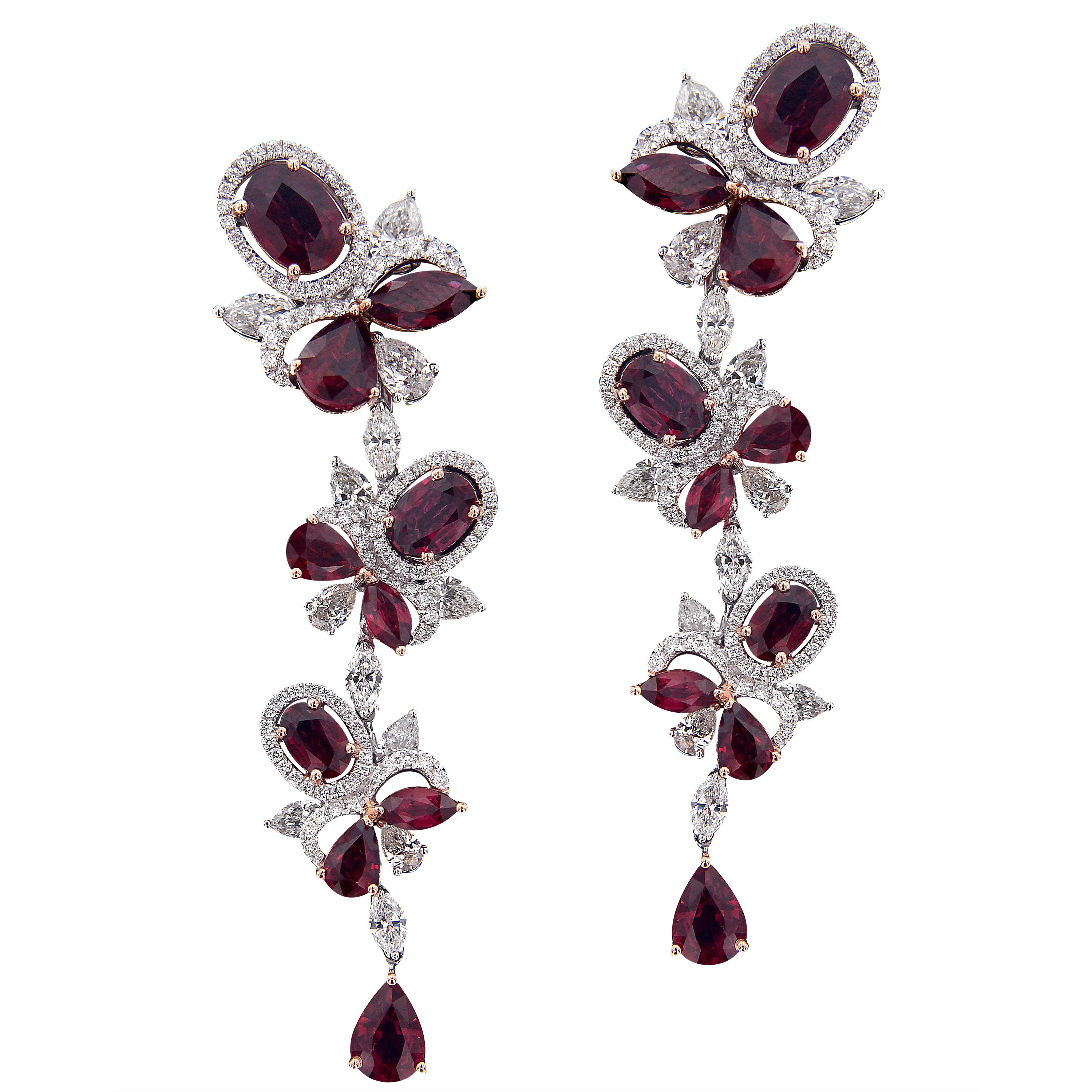 Exquisite 18 Karat White Gold, Diamonds and Ruby Earrings For Sale