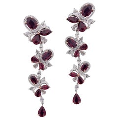 Exquisite 18 Karat White Gold, Diamonds and Ruby Earrings