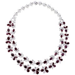 Exquisite 18 Karat White Gold, Diamonds and Ruby Necklace