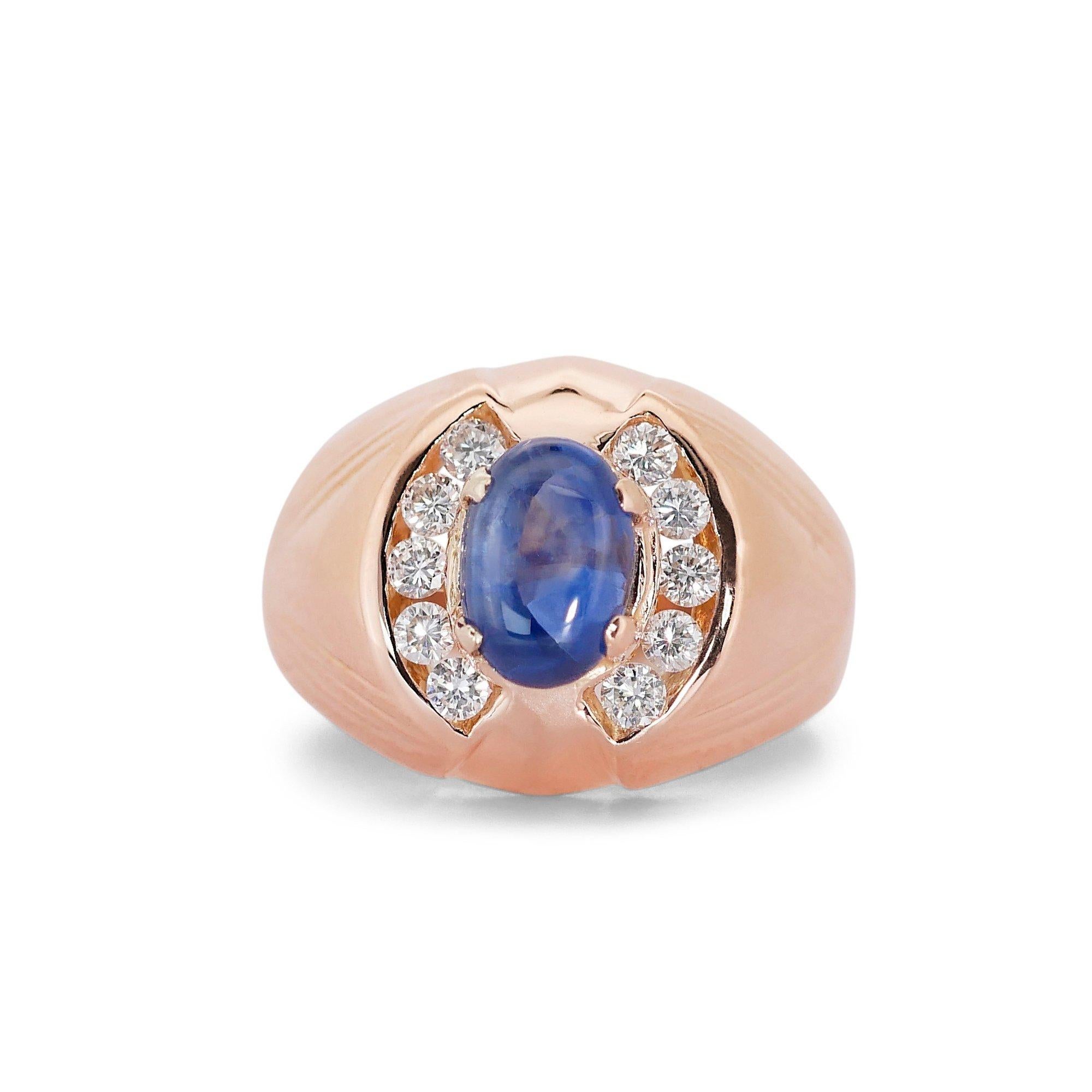 Oval Cut Exquisite 18 kt. Pink Gold Ring w/ 2.50 ctSapphire and Natural Diamonds IGI Cert For Sale