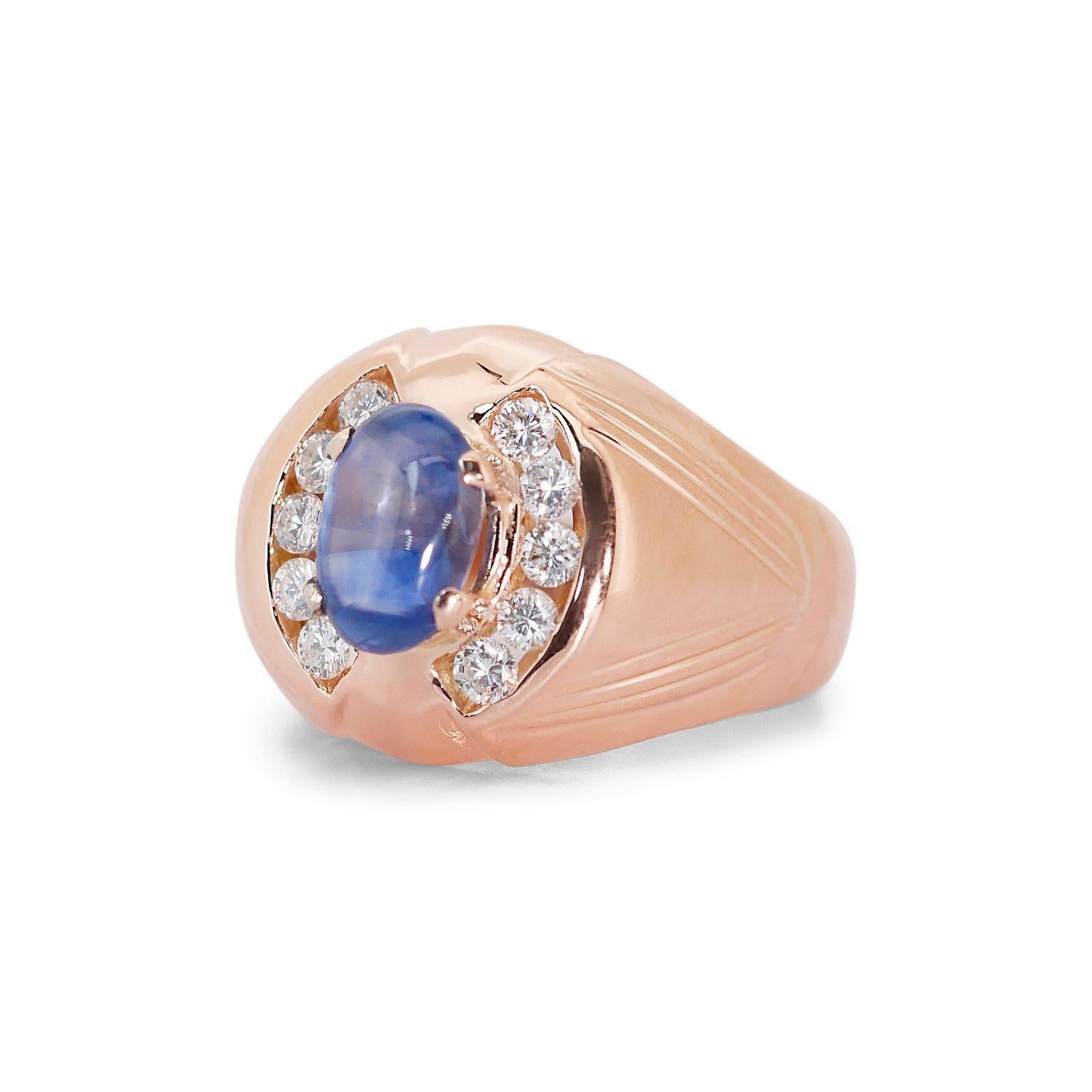 Exquisite 18 kt. Pink Gold Ring w/ 2.50 ctSapphire and Natural Diamonds IGI Cert In New Condition For Sale In רמת גן, IL
