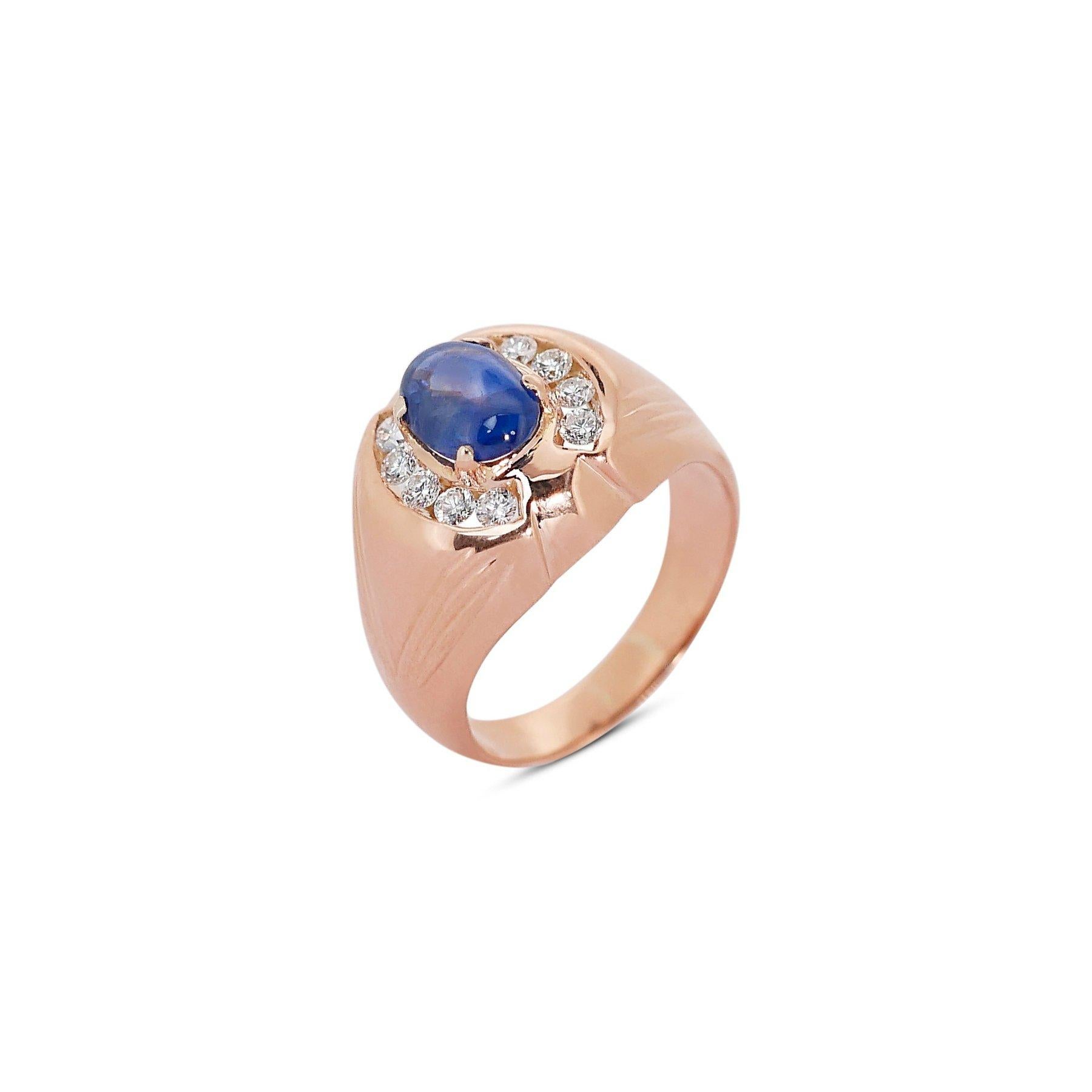 Women's Exquisite 18 kt. Pink Gold Ring w/ 2.50 ctSapphire and Natural Diamonds IGI Cert For Sale
