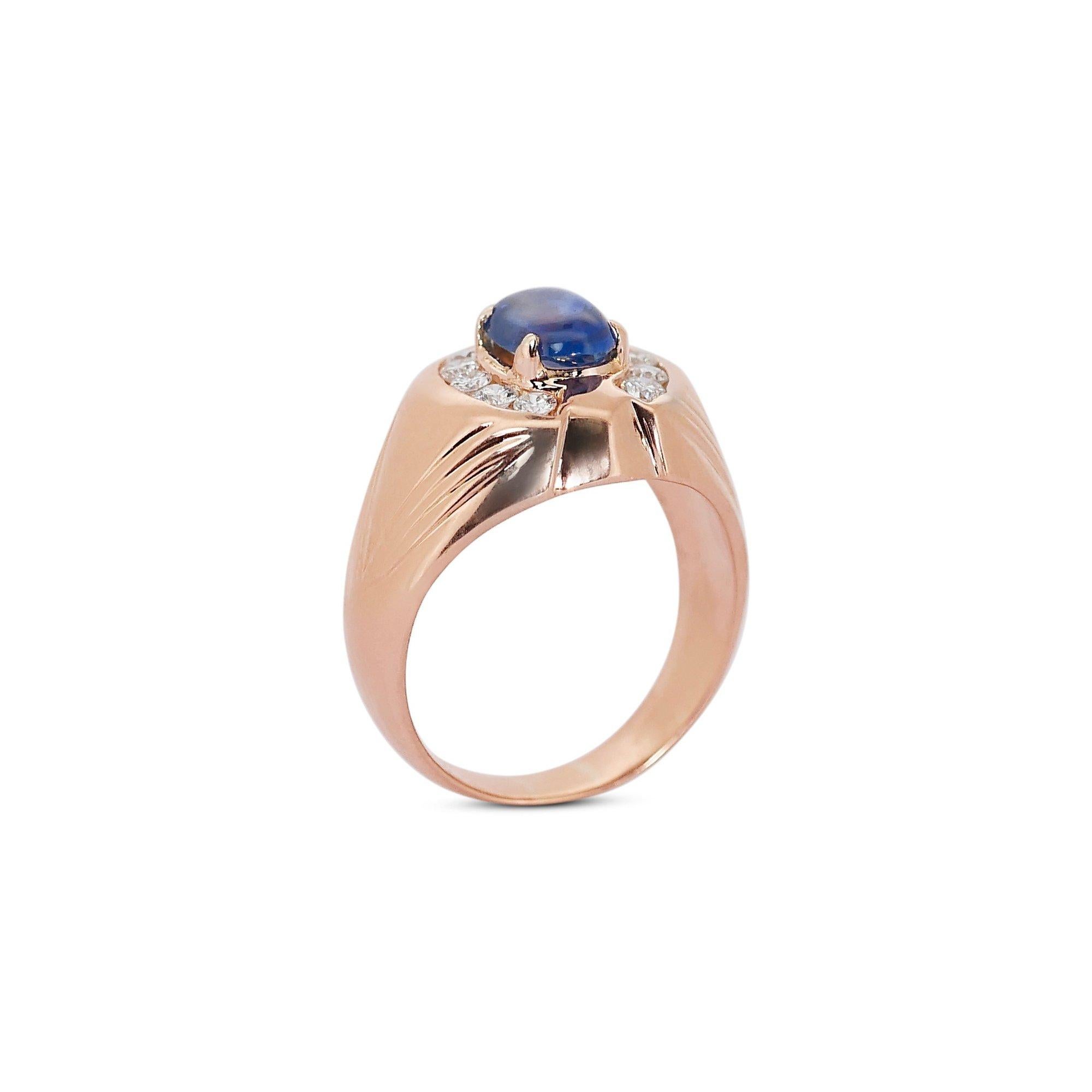 Exquisite 18 kt. Pink Gold Ring w/ 2.50 ctSapphire and Natural Diamonds IGI Cert For Sale 1