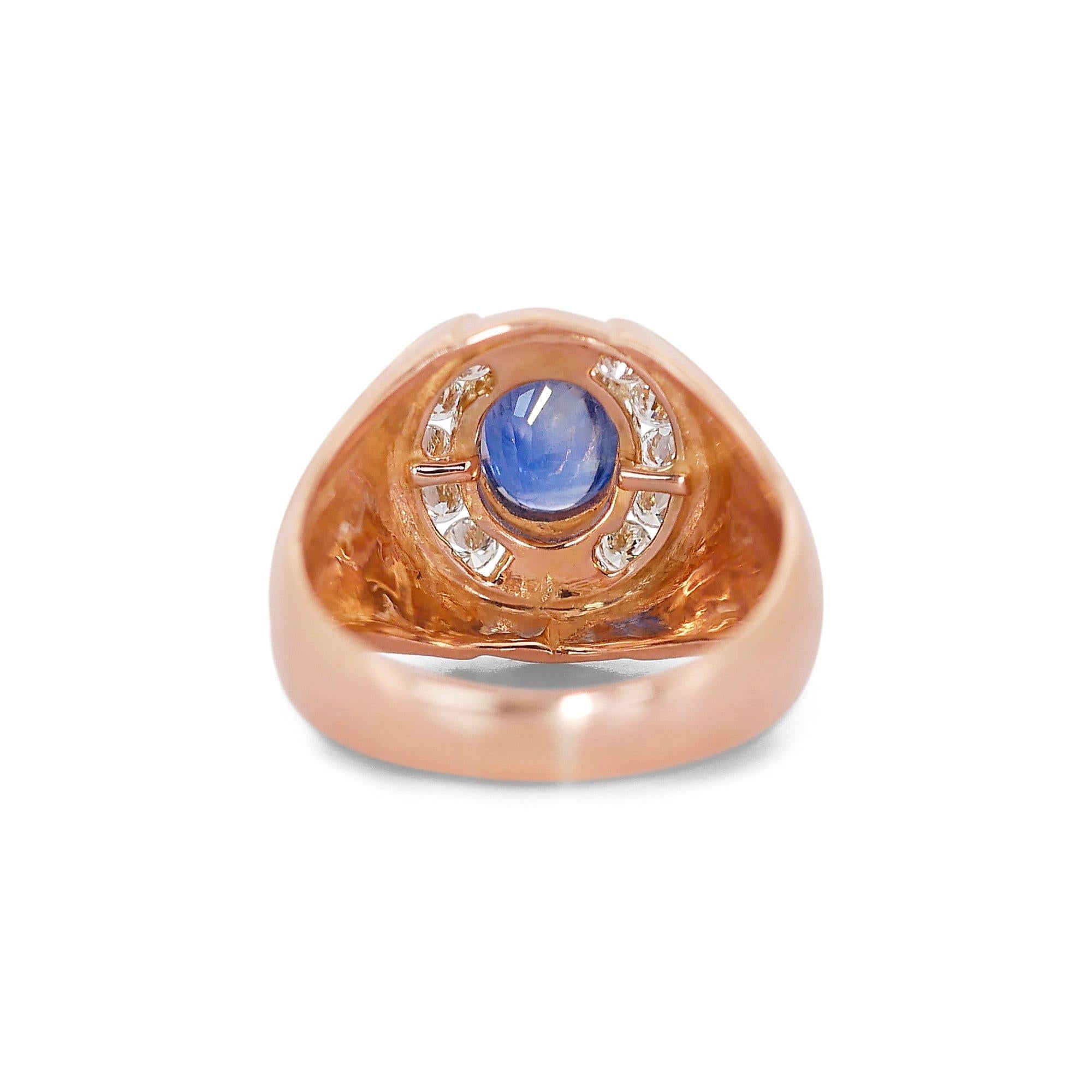 Exquisite 18 kt. Pink Gold Ring w/ 2.50 ctSapphire and Natural Diamonds IGI Cert For Sale 4
