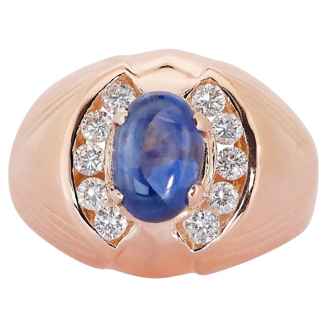 Exquisite 18 kt. Pink Gold Ring w/ 2.50 ctSapphire and Natural Diamonds IGI Cert