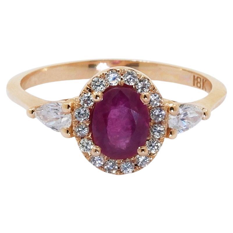 Exquisite 18 kt. Two-Toned Ring with 1.08 ct Ruby and Natural Diamonds ...