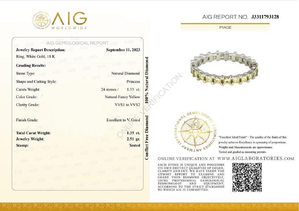 Princess Cut Exquisite 18 kt. White Gold Ring with 1.35 ct Total Natural Diamonds - AIG Cert