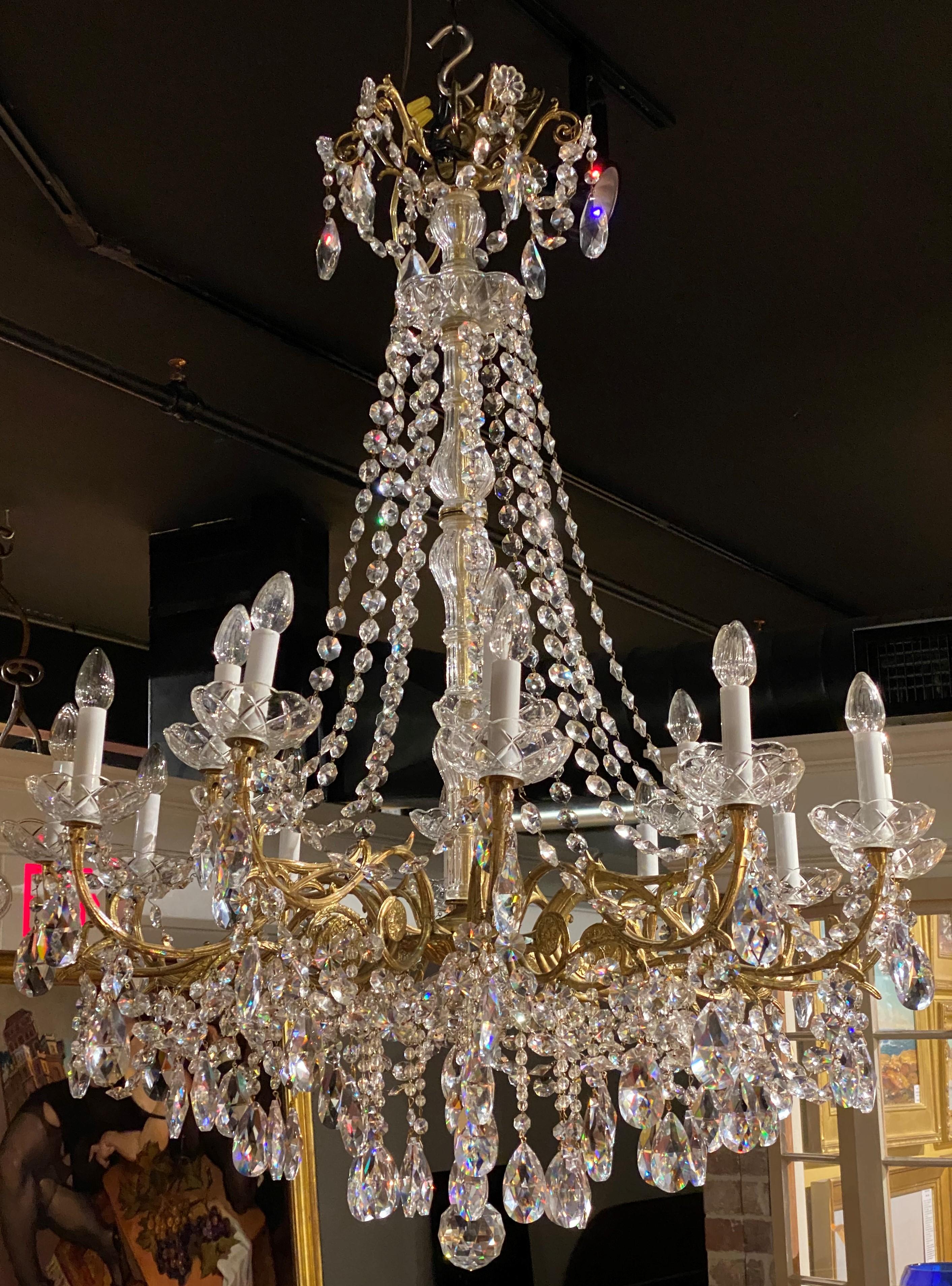 American Exquisite 18 Light French Style Crystal & Brass Chandelier