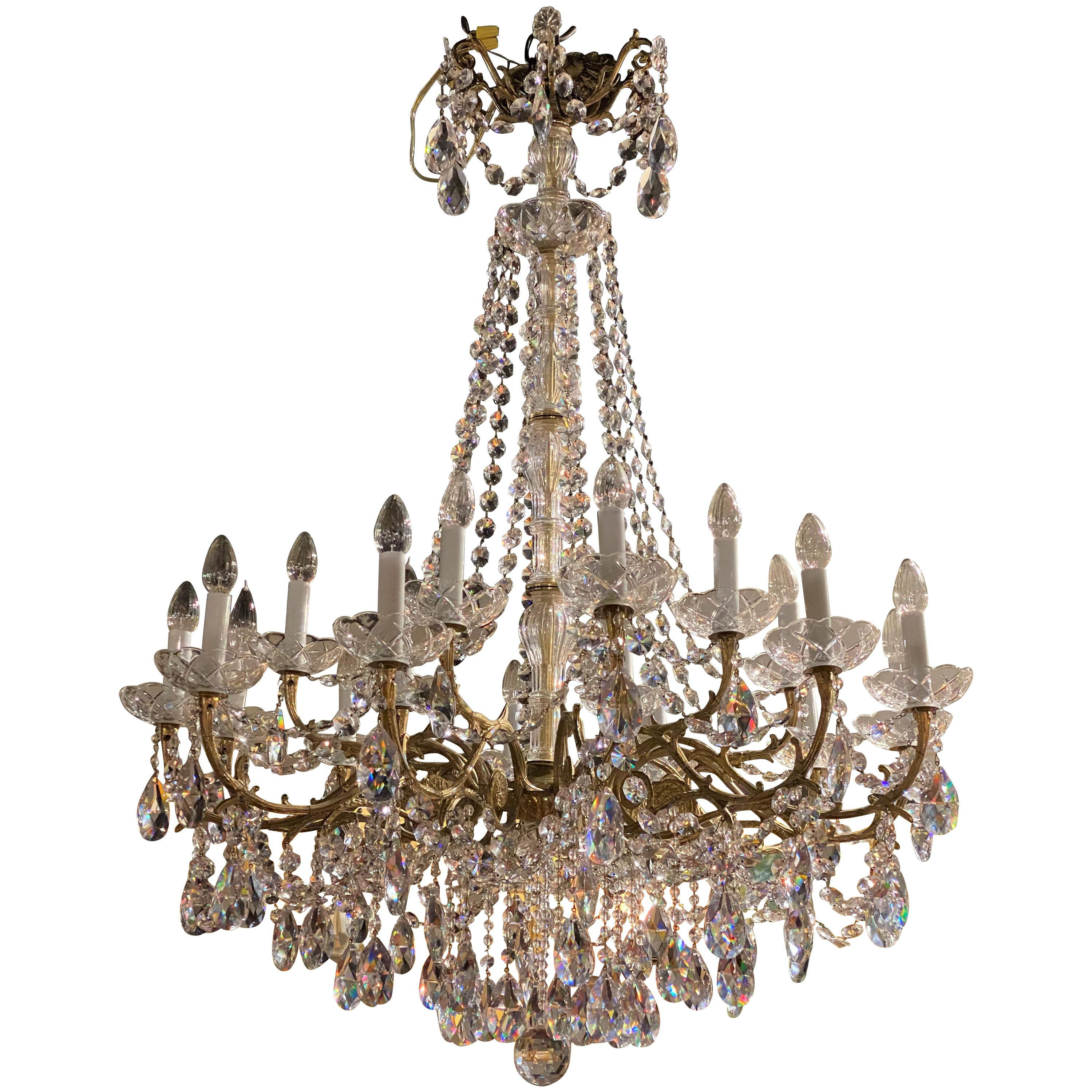Exquisite 18 Light French Style Crystal & Brass Chandelier