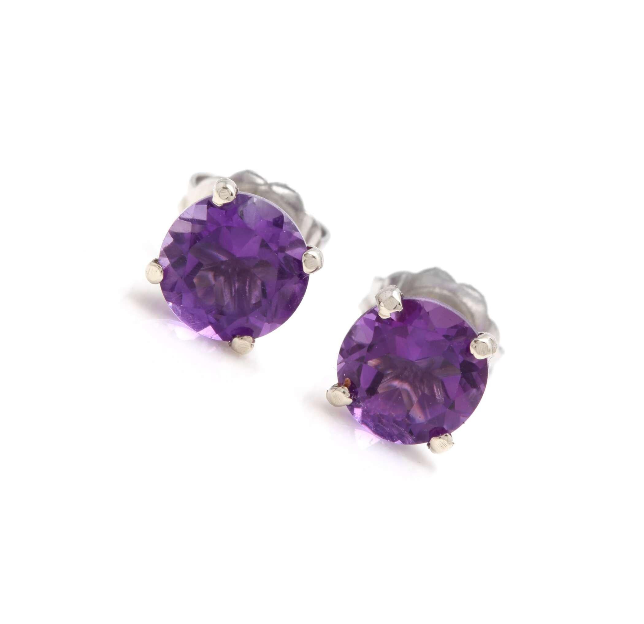 Exquisite 1.80 Carat Natural Amethyst 14K Solid White Gold Martini Stud Earring In New Condition For Sale In Los Angeles, CA