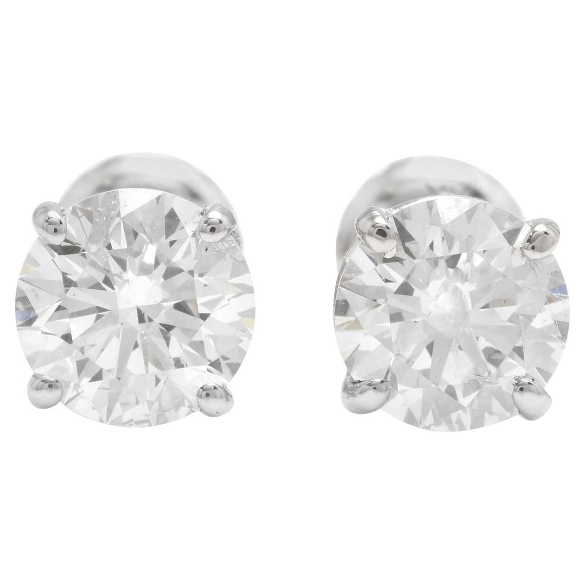 Exquisite 1.80 Carat Natural Diamond 14 Karat Solid White Gold Stud Earrings