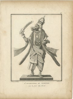 Exquisite 1806 Engraving of Vishnu as Varaha: A Mythic Rescue