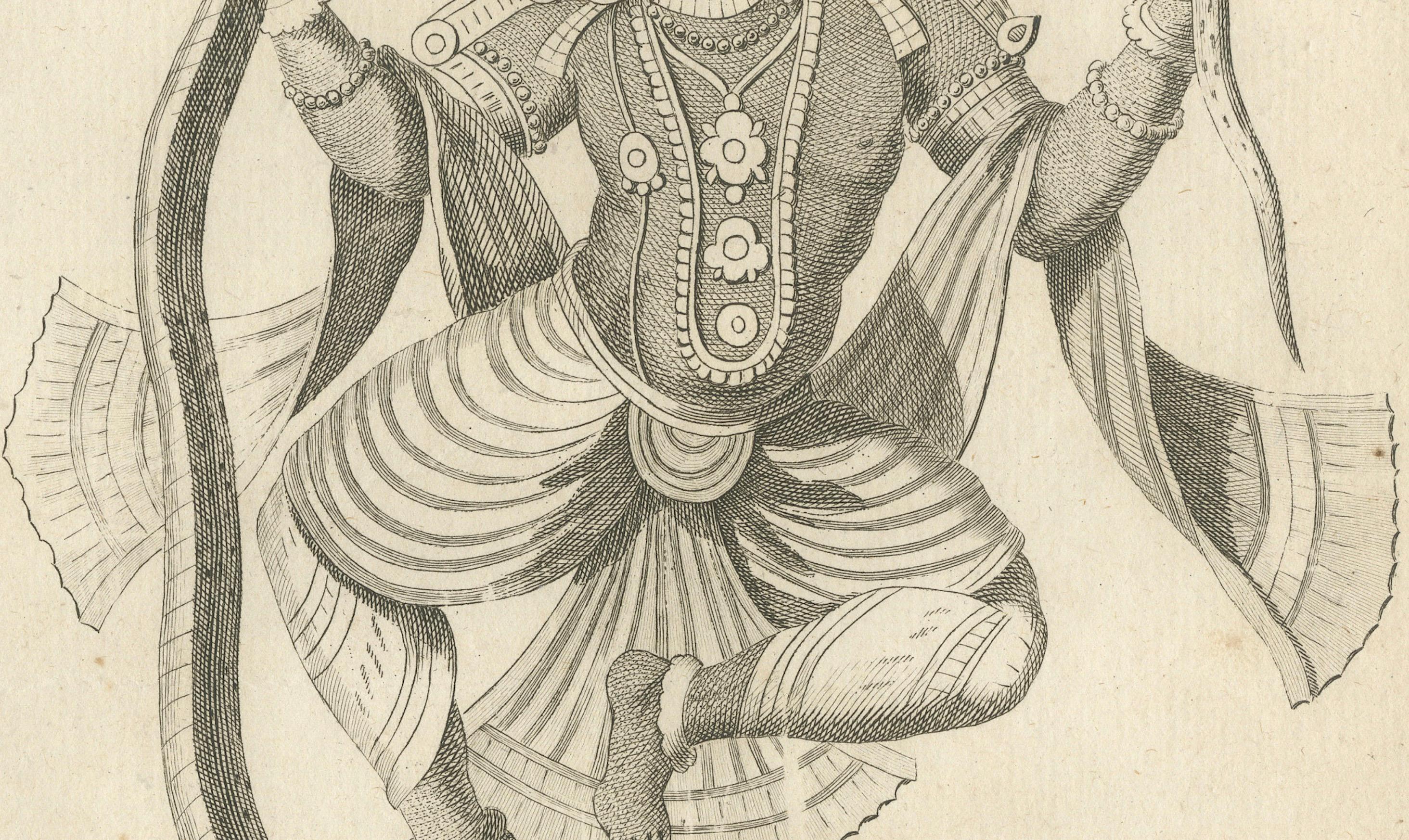 Raro grabado de 1808 sobre el triunfo de Krishna sobre la serpiente Kaliya en Bueno estado para la venta en Langweer, NL