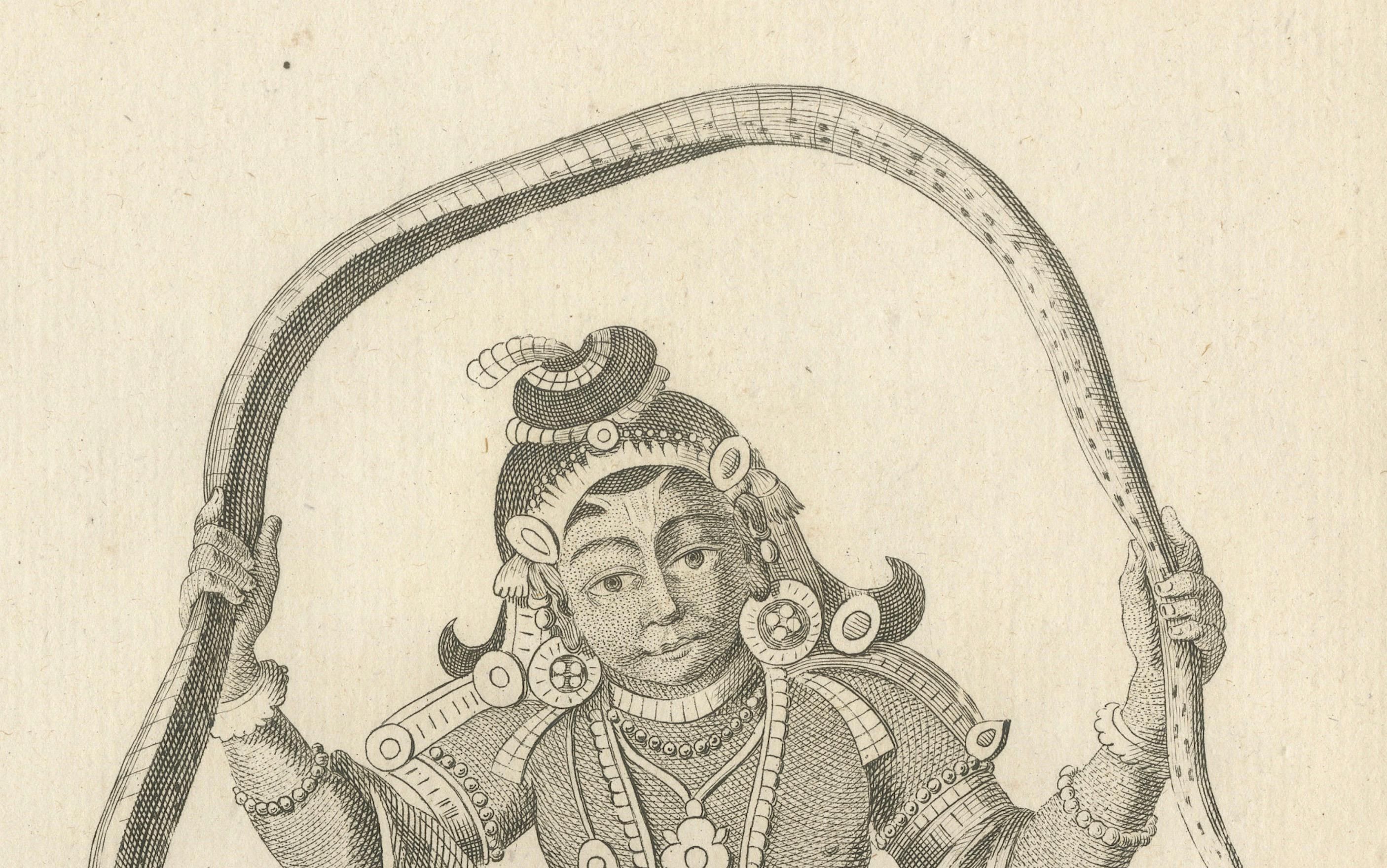Raro grabado de 1808 sobre el triunfo de Krishna sobre la serpiente Kaliya principios del siglo XIX en venta