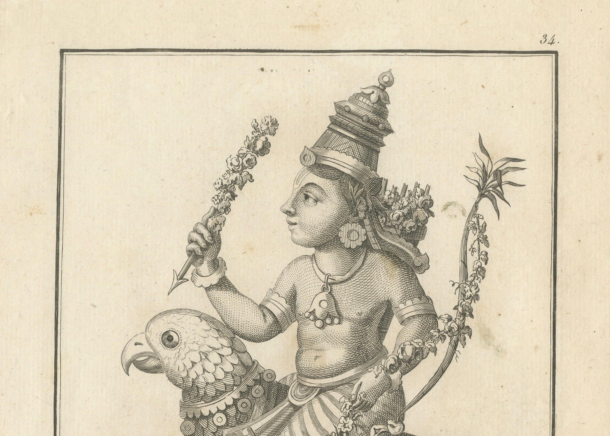 Titre : Exquise 1806 Kamadeva Love God Antique Print - Hindu Engraving Collectible

Description : Cette ravissante estampe ancienne, intitulée 