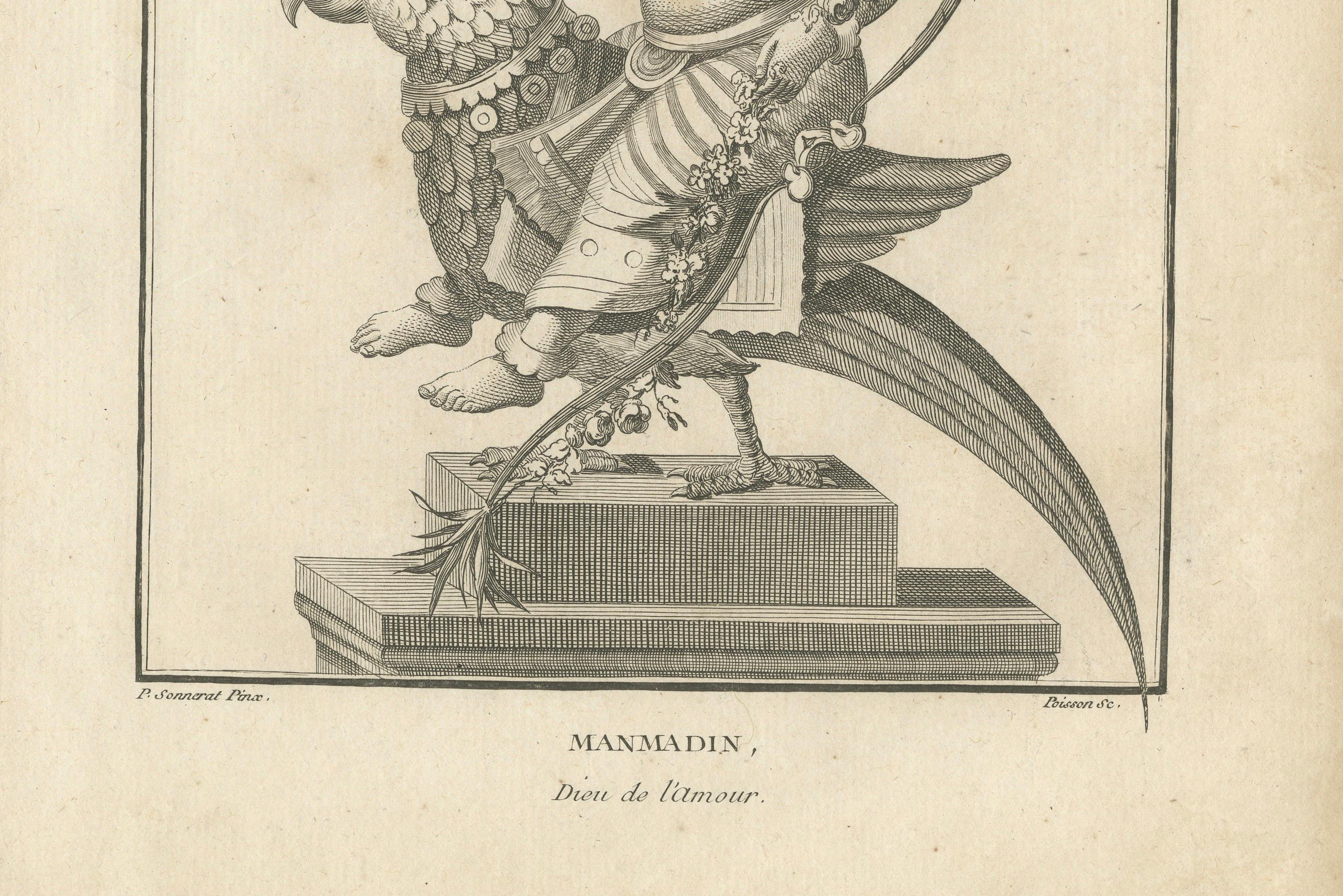 Gravé Magnifique imprimé ancien Kamadeva Love God de 1806, gravure hindoue, pièce de collection en vente