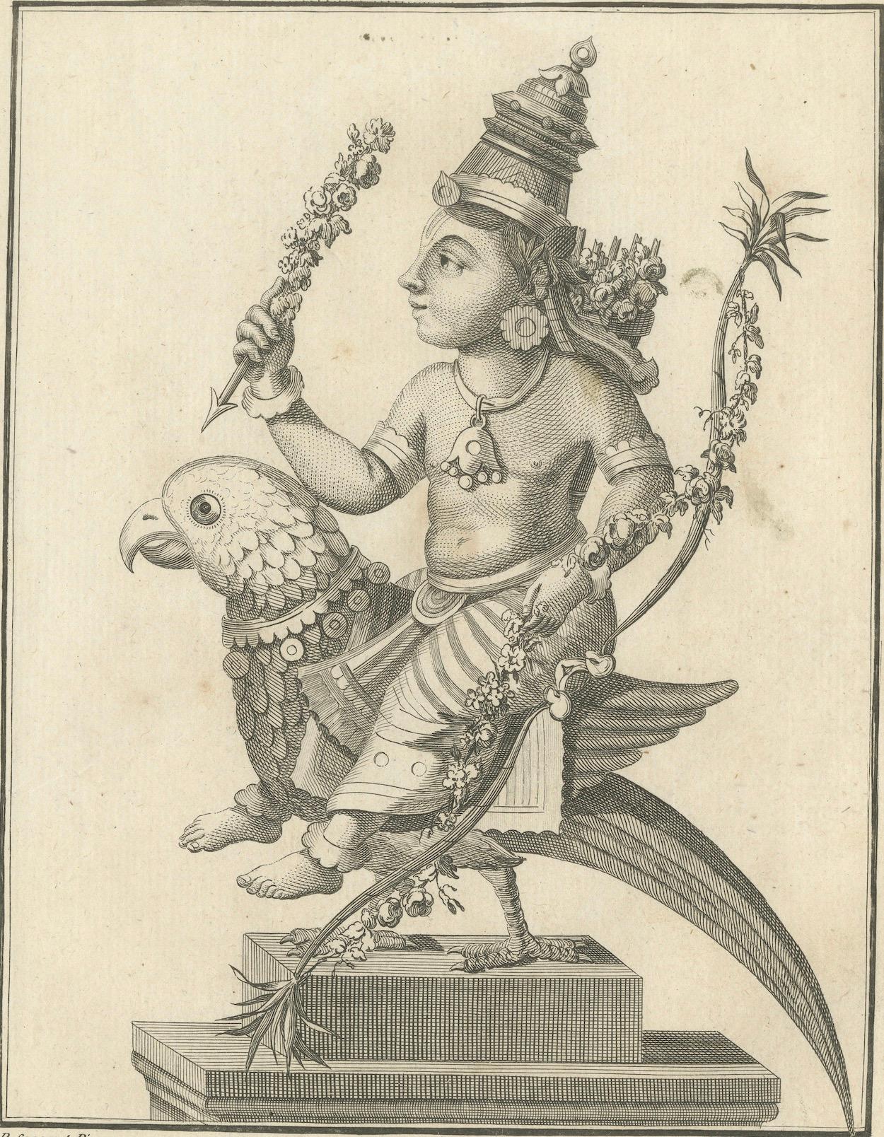 Magnifique imprimé ancien Kamadeva Love God de 1806, gravure hindoue, pièce de collection en vente 1