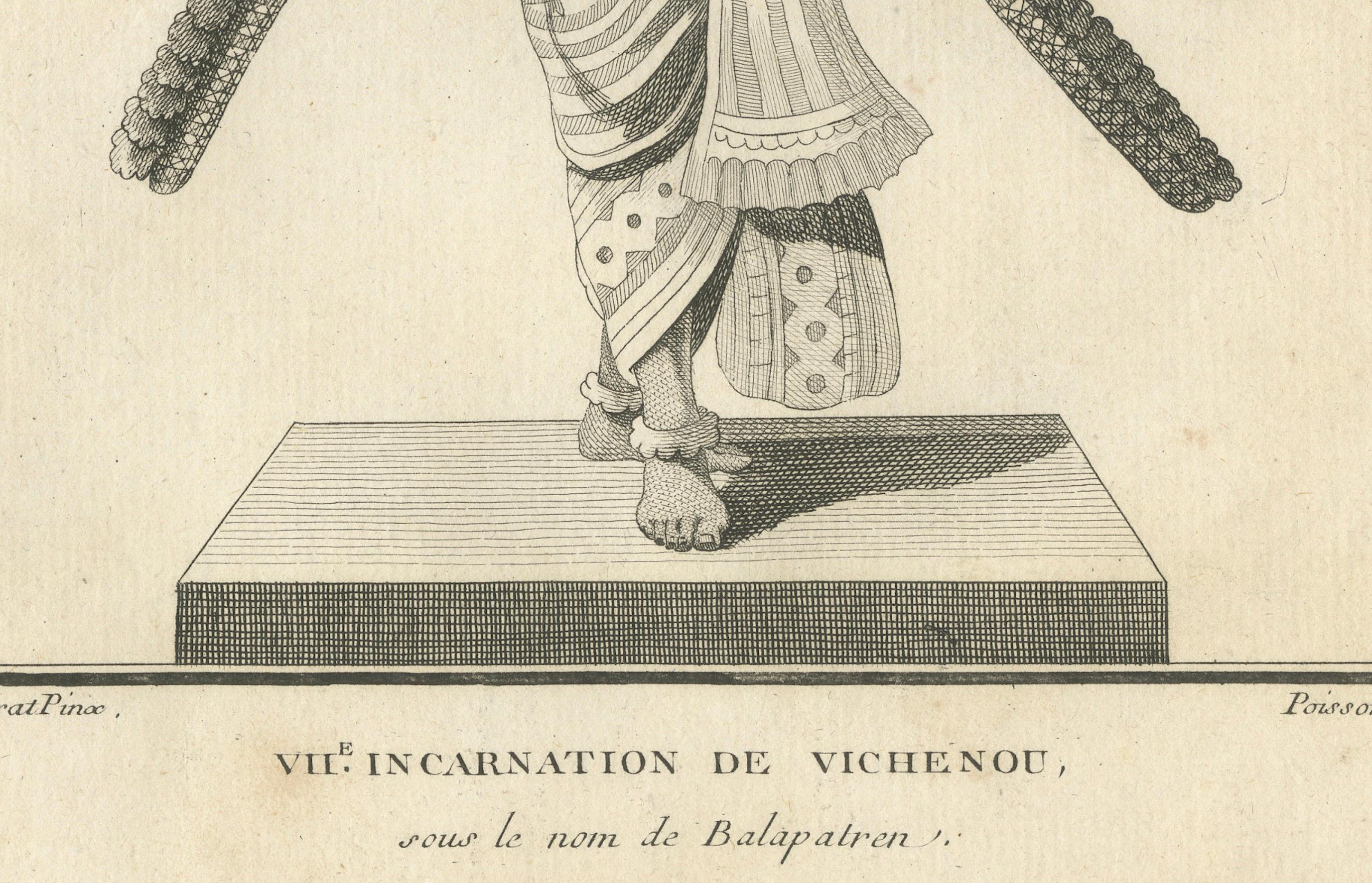 Gravure française de 1806 représentant Vishnu en Balapatren : une odyssée culturelle Bon état - En vente à Langweer, NL