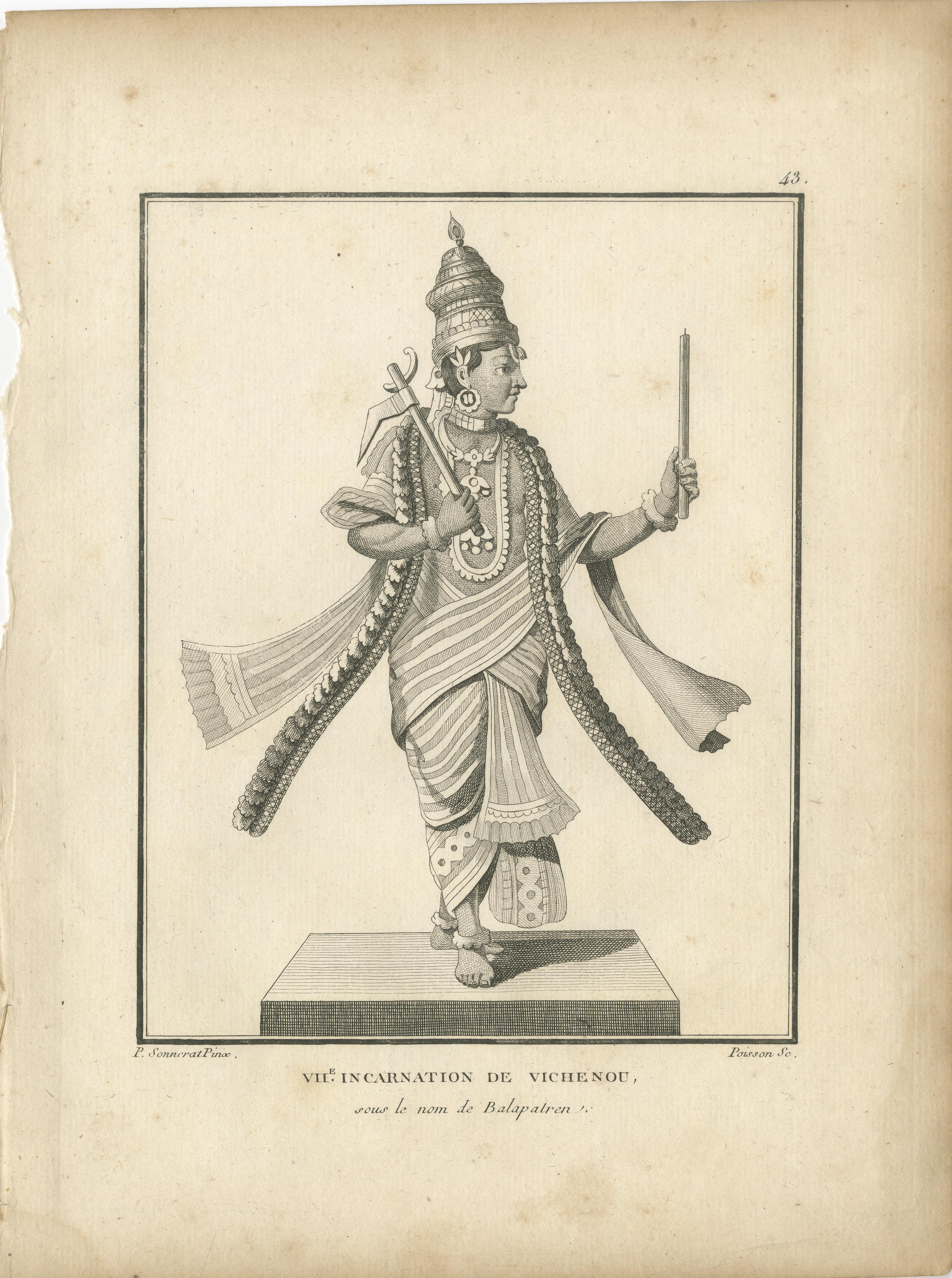 Gravure française de 1806 représentant Vishnu en Balapatren : une odyssée culturelle en vente 2